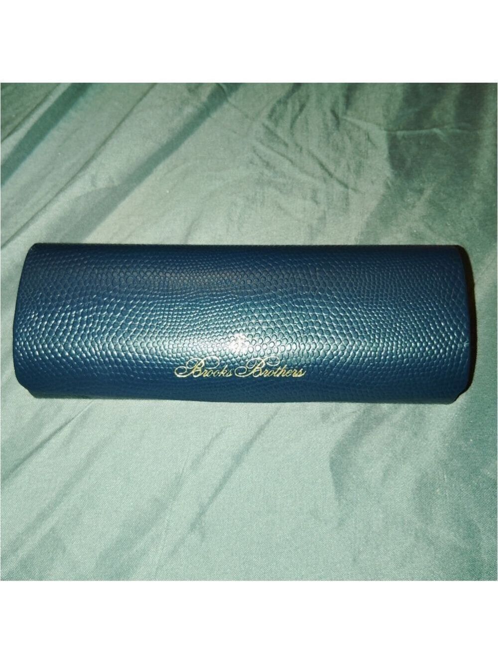 Brooks Brothers Blue Textured Hard Shell Glasses Case Gold Detailing EMPTY